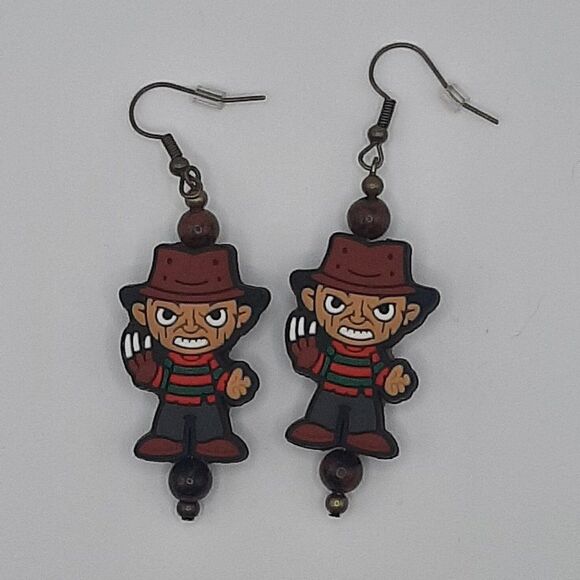 Freddy Kruger Silicone & Mahogany Obsidian Drop Earrings - Picture 2 of 3